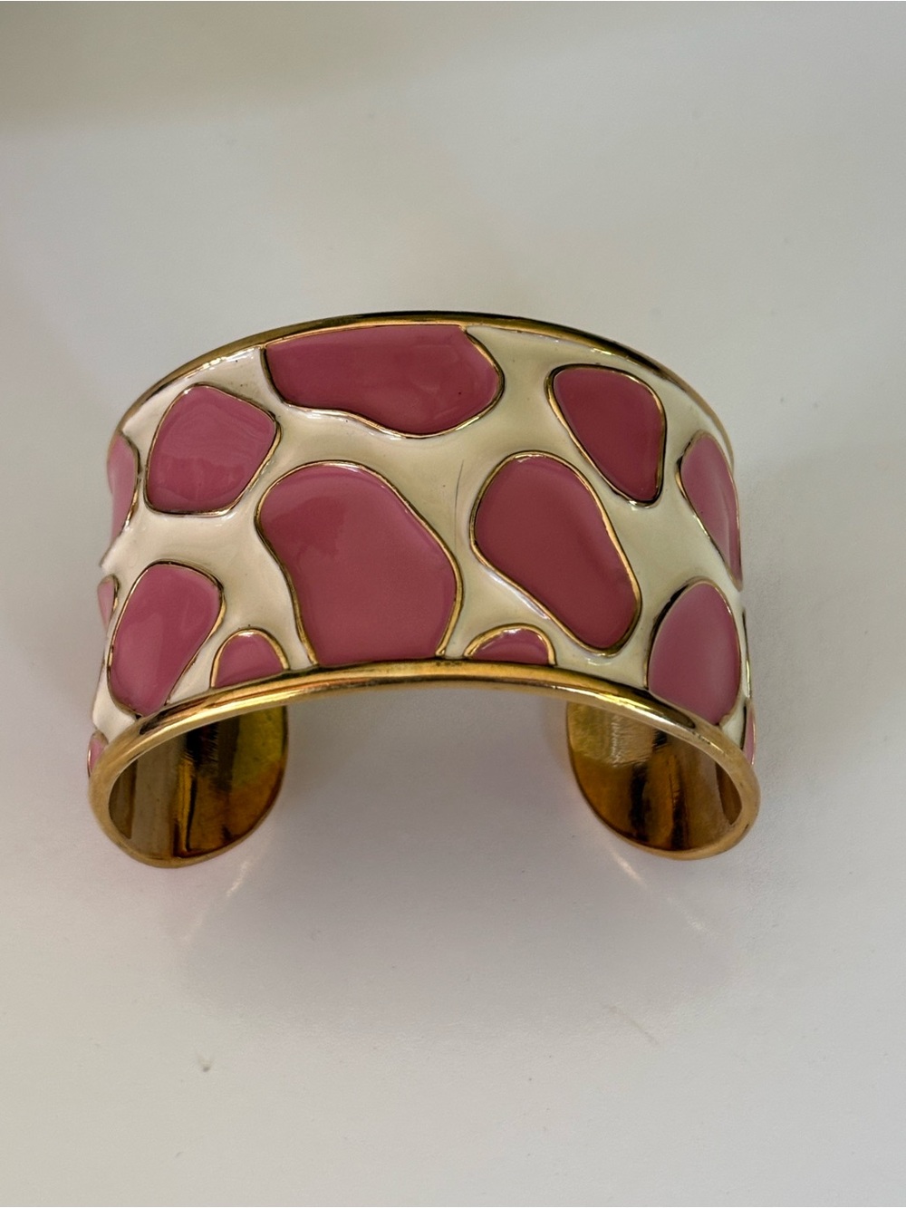 Lily Pulitzer Pink and Cream Gold-Tone Enamel Open Cuff Bracelet